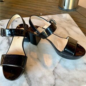 PRADA Black Patent Leather Women's Sandals w/ block heel 36.5